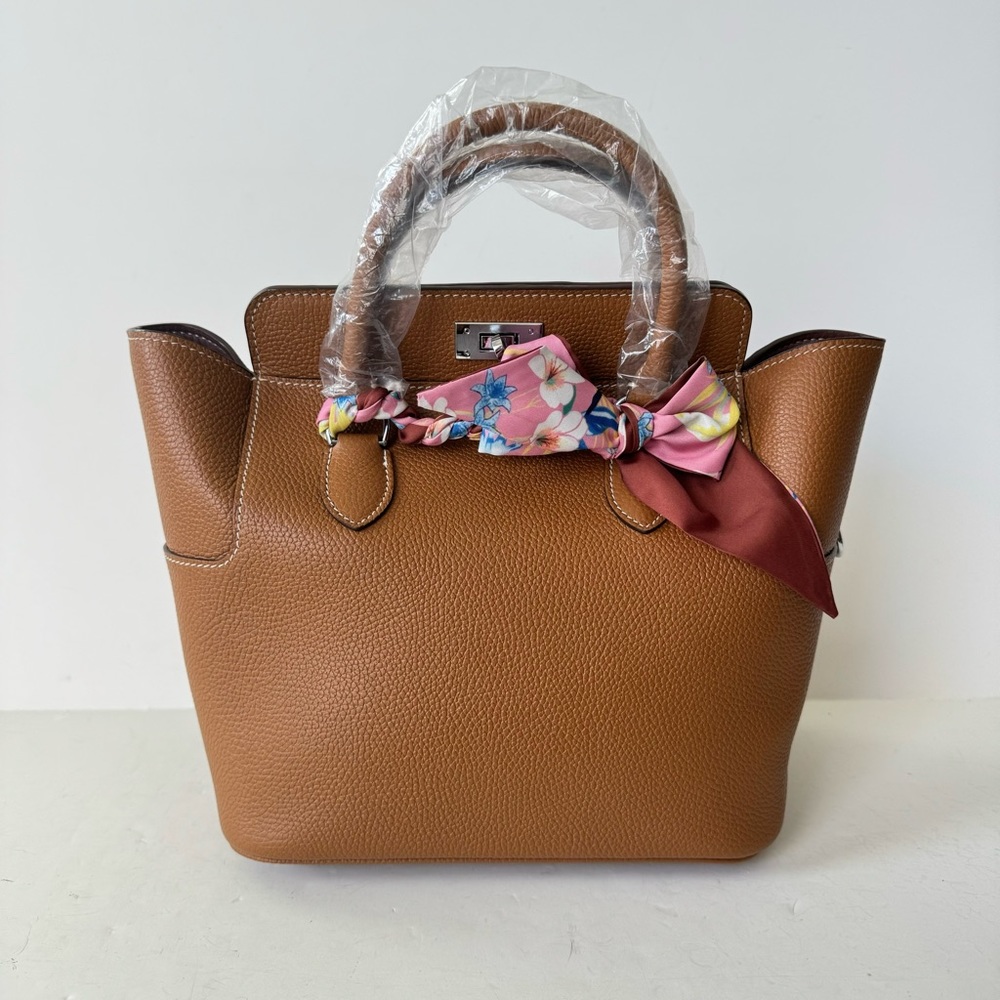LEATHER INSIDE & OUT | Gold Brown Toolbox Bag Convertible Top Handle Satchel